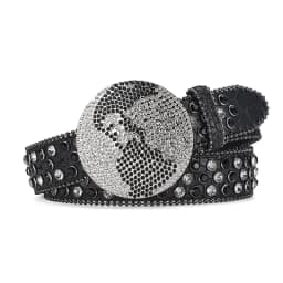 Western Leather belt BlingBling Diamond round buckle water Crystal diamond belt punk style Unisex PU Synthetic belt