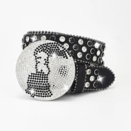 Western Leather belt BlingBling Diamond round buckle water Crystal diamond belt punk style Unisex PU Synthetic belt