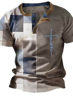 Summer Vintage Mens Shirt Cross Printed Short Sleeve Casual V-Neck Button Oversized Mens Patchwork T Shirt Plaid Tops Streetwear