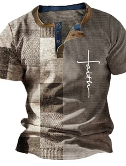 Summer Vintage Mens Shirt Cross Printed Short Sleeve Casual V-Neck Button Oversized Mens Patchwork T Shirt Plaid Tops Streetwear
