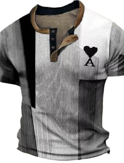 Summer Vintage Mens Shirt Cross Printed Short Sleeve Casual V-Neck Button Oversized Mens Patchwork T Shirt Plaid Tops Streetwear
