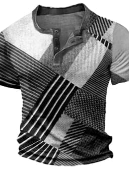 Summer Vintage Mens Shirt Cross Printed Short Sleeve Casual V-Neck Button Oversized Mens Patchwork T Shirt Plaid Tops Streetwear