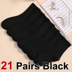 7/14/21 Pairs Women Classic Black And White Solid Color Fashionable Versatile Sweat-Absorbing Soft And Breathable Casual Socks﻿