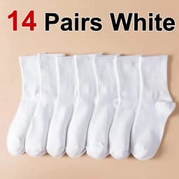 7/14/21 Pairs Women Classic Black And White Solid Color Fashionable Versatile Sweat-Absorbing Soft And Breathable Casual Socks﻿
