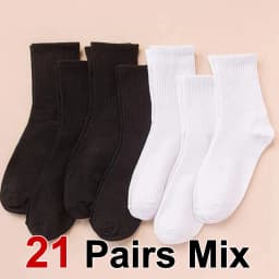 7/14/21 Pairs Women Classic Black And White Solid Color Fashionable Versatile Sweat-Absorbing Soft And Breathable Casual Socks﻿