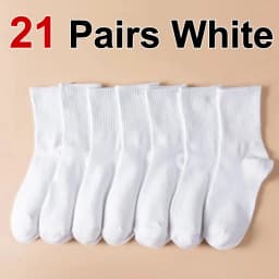 7/14/21 Pairs Women Classic Black And White Solid Color Fashionable Versatile Sweat-Absorbing Soft And Breathable Casual Socks﻿