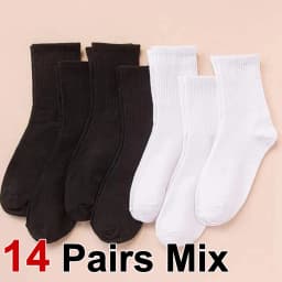 7/14/21 Pairs Women Classic Black And White Solid Color Fashionable Versatile Sweat-Absorbing Soft And Breathable Casual Socks﻿
