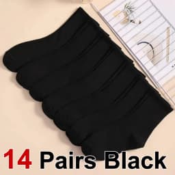 7/14/21 Pairs Women Classic Black And White Solid Color Fashionable Versatile Sweat-Absorbing Soft And Breathable Casual Socks﻿