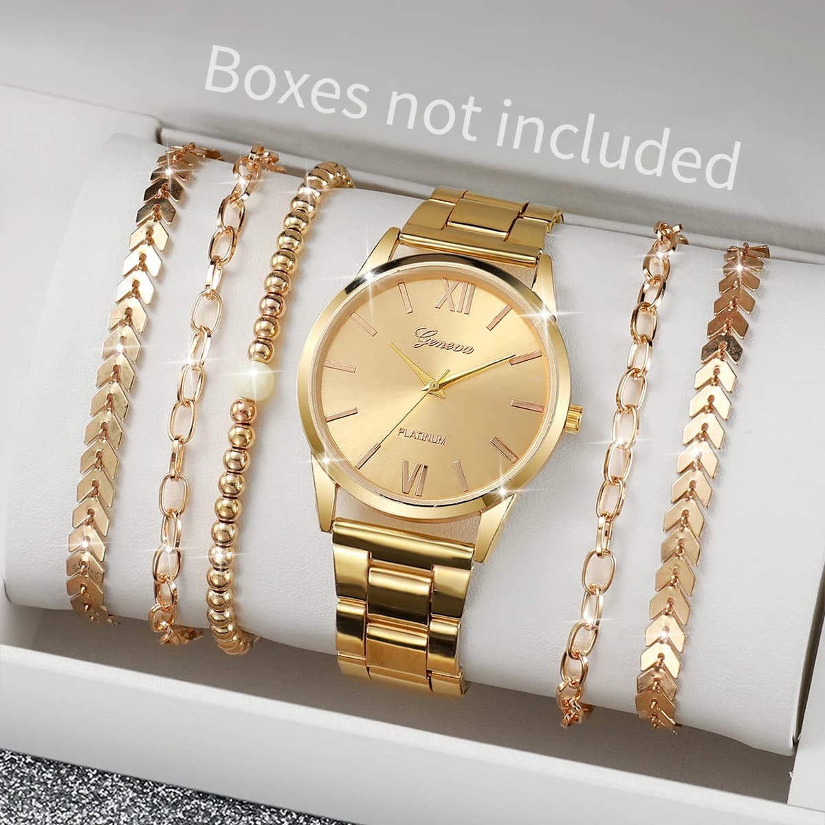 3/6PCS Women's Watch Fashion Gold Steel Band Quartz Watches Bracelets Set(Without Box)