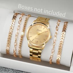3/6PCS Women's Watch Fashion Gold Steel Band Quartz Watches Bracelets Set(Without Box)