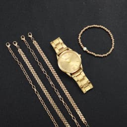 3/6PCS Women's Watch Fashion Gold Steel Band Quartz Watches Bracelets Set(Without Box)