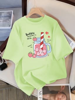 Delicious Strawberry Beverage Print Women T Shirt Summer Breathable Tee Cotton Street Clothing Casual Sport Cool Short Sleeve