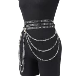 Punk Gothic Adjustable Multi‑layer PU Leather Waist‑leg Harness Belt with Chain Decor for Women, Street‑style Body Chain Accesso