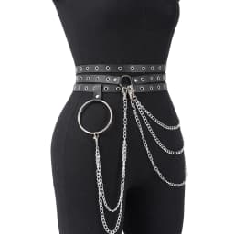 Punk Gothic Adjustable Multi‑layer PU Leather Waist‑leg Harness Belt with Chain Decor for Women, Street‑style Body Chain Accesso