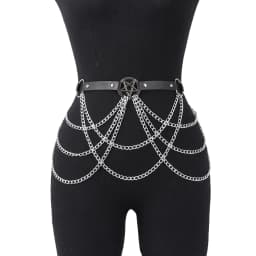 Punk Gothic Adjustable Multi‑layer PU Leather Waist‑leg Harness Belt with Chain Decor for Women, Street‑style Body Chain Accesso