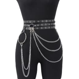 Punk Gothic Adjustable Multi‑layer PU Leather Waist‑leg Harness Belt with Chain Decor for Women, Street‑style Body Chain Accesso