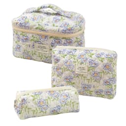 3Pcs Cotton Quilted Makeup Bag Set Women Zipper Cosmetic Organizer Female Cloth Handbag Portable Toiletry Case for Girls