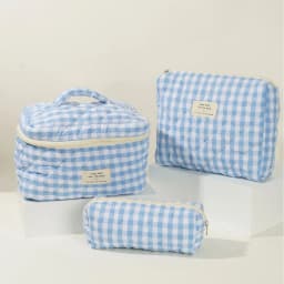3Pcs Cotton Quilted Makeup Bag Set Women Zipper Cosmetic Organizer Female Cloth Handbag Portable Toiletry Case for Girls