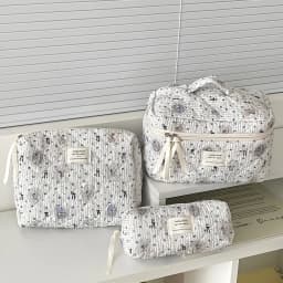3Pcs Cotton Quilted Makeup Bag Set Women Zipper Cosmetic Organizer Female Cloth Handbag Portable Toiletry Case for Girls