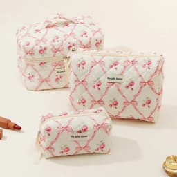3Pcs Cotton Quilted Makeup Bag Set Women Zipper Cosmetic Organizer Female Cloth Handbag Portable Toiletry Case for Girls