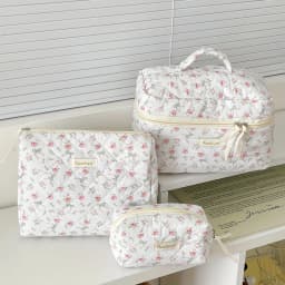 3Pcs Cotton Quilted Makeup Bag Set Women Zipper Cosmetic Organizer Female Cloth Handbag Portable Toiletry Case for Girls