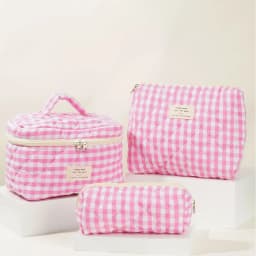 3Pcs Cotton Quilted Makeup Bag Set Women Zipper Cosmetic Organizer Female Cloth Handbag Portable Toiletry Case for Girls