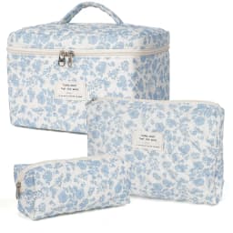 3Pcs Cotton Quilted Makeup Bag Set Women Zipper Cosmetic Organizer Female Cloth Handbag Portable Toiletry Case for Girls