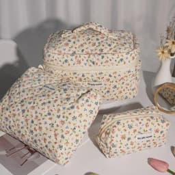 3Pcs Cotton Quilted Makeup Bag Set Women Zipper Cosmetic Organizer Female Cloth Handbag Portable Toiletry Case for Girls