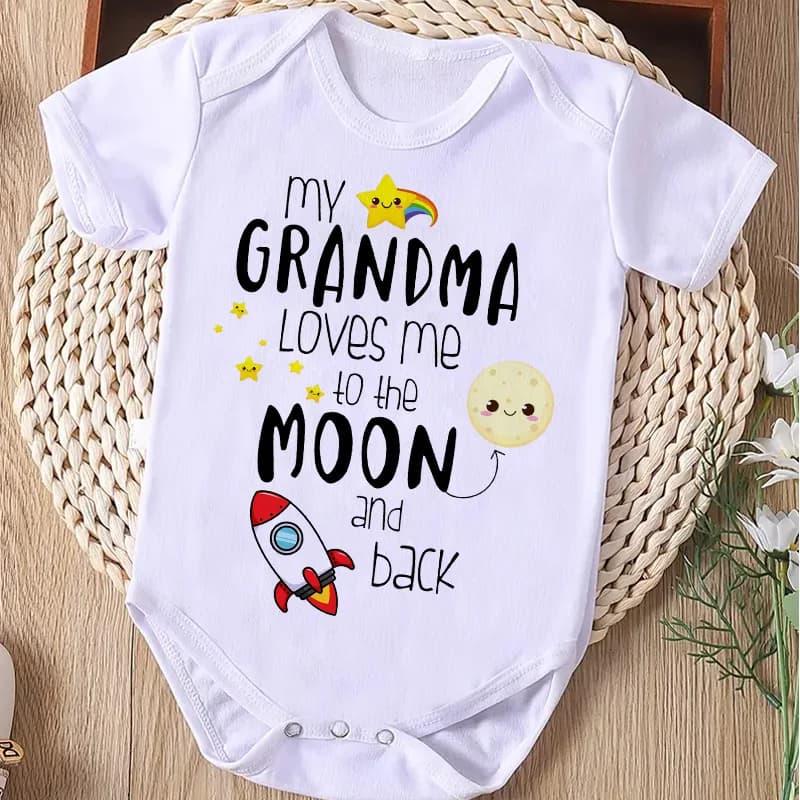 MY GRANDMA LOVES ME TO THE MOON AND BACK Funny Newborn Onesies Cut Baby Girl Boy Clothes High Quality Infant Bodysuit