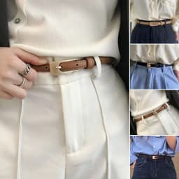 Women Casual Vintage Metal Buckle Waistband Thin Waist Strap Trouser Dress Belts Leather Belt