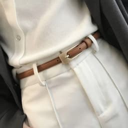 Women Casual Vintage Metal Buckle Waistband Thin Waist Strap Trouser Dress Belts Leather Belt