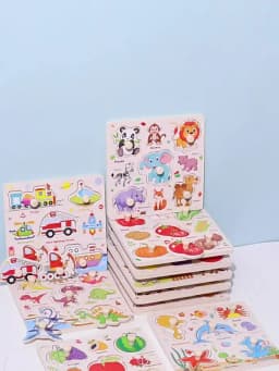 Wooden Puzzle Montessori Toys for Kids Cartoon Animal Traffic Hand Grab Boards Early Learning Educational Toys for Children