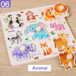 Wooden Puzzle Montessori Toys for Kids Cartoon Animal Traffic Hand Grab Boards Early Learning Educational Toys for Children