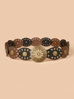 Vintage western Denim belt fashion handmade leather waist chain for women g big rivet hole PU leather belt western eyelet round