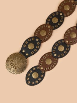 Vintage western Denim belt fashion handmade leather waist chain for women g big rivet hole PU leather belt western eyelet round