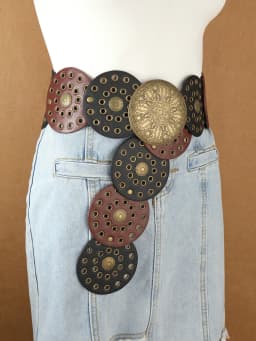 Vintage western Denim belt fashion handmade leather waist chain for women g big rivet hole PU leather belt western eyelet round
