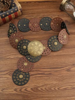 Vintage western Denim belt fashion handmade leather waist chain for women g big rivet hole PU leather belt western eyelet round