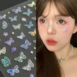 1/5sheets Fashion Butterfly Wing Streamer Laser Stickers Advanced Embossed Nail Art Stickers Colorful Butterfly Fairy Stickers