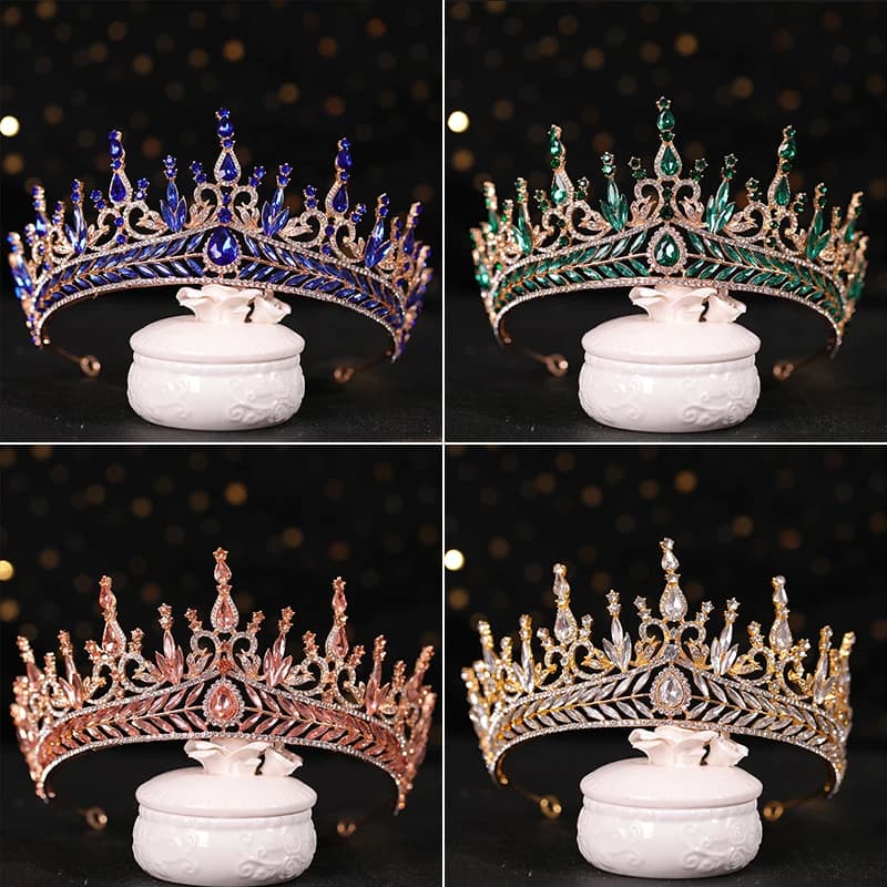 Bridal Crown Hair ornament blue Rhine Stone Crown Luxury Banquet Dress Crown Wedding Gold Hair Ornament Bridal Headdress