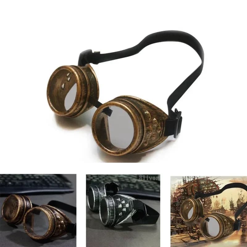 Steam Punk Sun Glasses Motorcycle Goggles with Spiked Rivets Vintage Round Cosplay Sunglasses for Cyber Goths Man and Woman