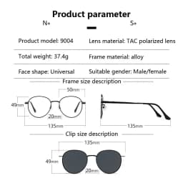 Roud Frame Polarized Sunglasses Magnetic With 2 Clips On Glasses Metal Frame Legs Optical Eyeglass Magnet Eyeglasses 3 IN 1