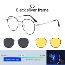 Roud Frame Polarized Sunglasses Magnetic With 2 Clips On Glasses Metal Frame Legs Optical Eyeglass Magnet Eyeglasses 3 IN 1