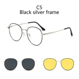 Roud Frame Polarized Sunglasses Magnetic With 2 Clips On Glasses Metal Frame Legs Optical Eyeglass Magnet Eyeglasses 3 IN 1