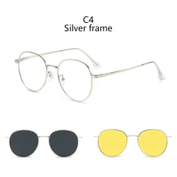 Roud Frame Polarized Sunglasses Magnetic With 2 Clips On Glasses Metal Frame Legs Optical Eyeglass Magnet Eyeglasses 3 IN 1