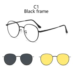 Roud Frame Polarized Sunglasses Magnetic With 2 Clips On Glasses Metal Frame Legs Optical Eyeglass Magnet Eyeglasses 3 IN 1