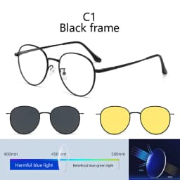 Roud Frame Polarized Sunglasses Magnetic With 2 Clips On Glasses Metal Frame Legs Optical Eyeglass Magnet Eyeglasses 3 IN 1