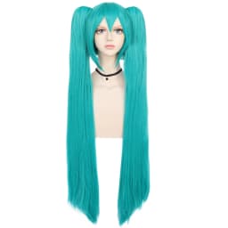 Synthetic Green Wig Cosplay Green Teal Wig Double Ponytail Wig Long Green Wig With Bangs Straight wig Kawaii Wig Miku Wig