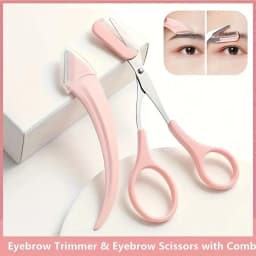 2Pcs/3Pcs Crescent Moon Eyebrow Trimmer Set, Stainless Steel Curved Eyebrow Razor Eyebrow Scissors With Comb