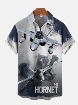 Summer Men's Short Sleeve Green Airplane Print Shirt New Cardigan Retro Single Breasted Shirt Clothing Men's Fighter Print