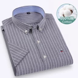 Larger Size 7XL 6XL Classic Men's Short Sleeve Shirt 100% Oxford Cotton Casual College Soft Plaid Stripe Solid Business Slim Fit